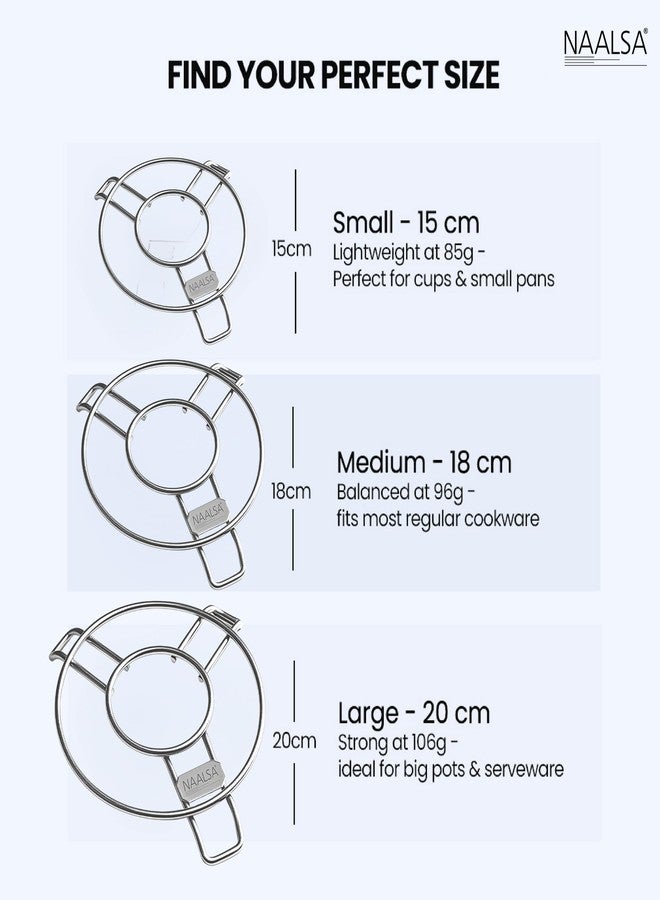 NAALSA - Mars 3pc Set Stainless Steel Round Trivet, Hot Pot Stand, Heavy Duty Steel Trivet for Hot Utensils, 4mm Rod Table Top Ring, Hot Pot Mat Stand for Kitchen Utensil Vessel Holder (Pack of 3) - Image 3